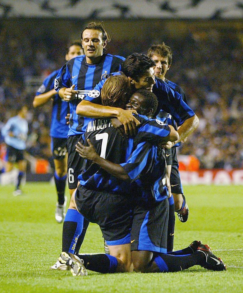 Andy Van Der Meyde celebrates scoring the second goal