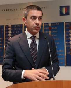 Lega Serie A 'Un Rosso Alla Violenza' Press Conference