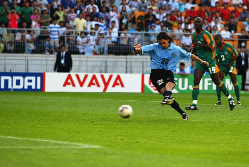 Alvaro Recoba of Uruguay scores from the penalty spot