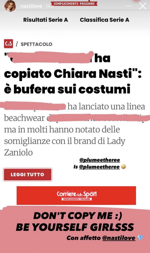 Story IG di Chiara Nasti