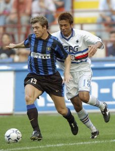 Thomas Helveg of Inter  is tracked by Atsushi Yanagidawa of Sampdoria