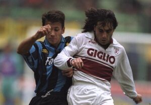 Antonio Paganin of Inter Milan and Paulo Futre of Reggiana