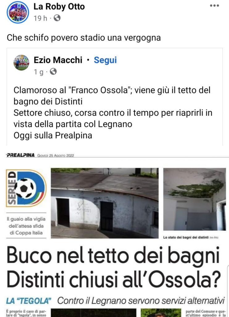 VARESE PROBLEMI ALLO STADIO