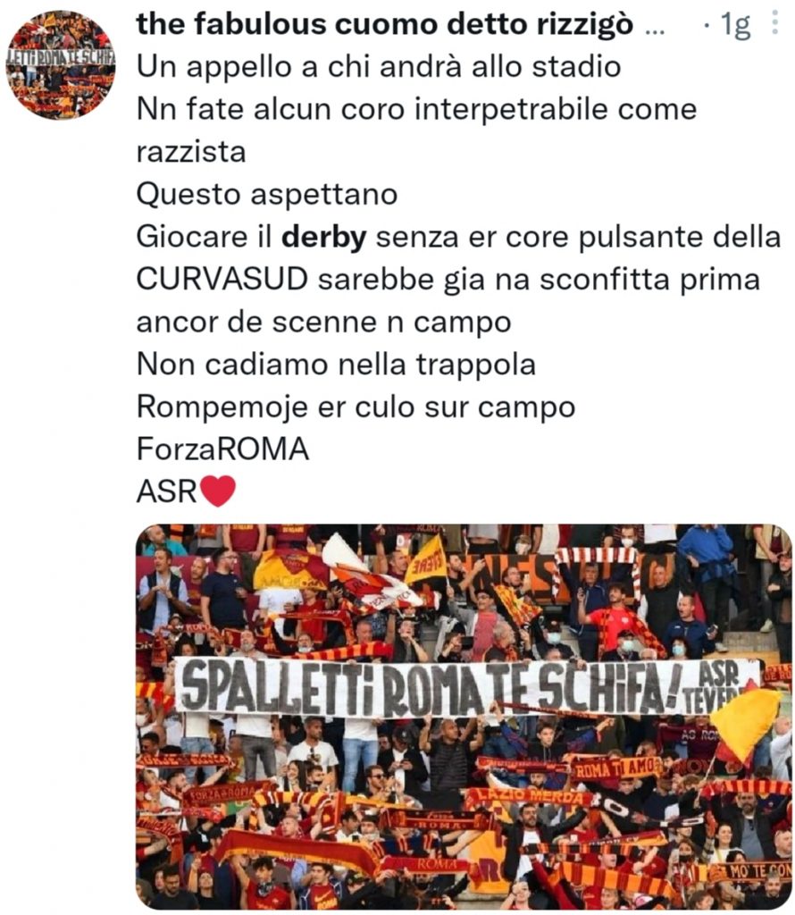 APPELLI ALLA CURVA DELLA ROMA