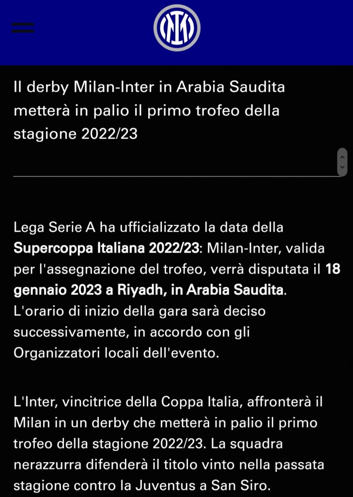 SUPERCOPPA MILAN INTER