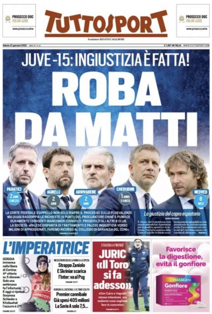 TUTTOSPORT SENTENZA JUVE