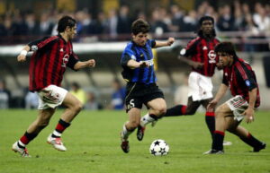 Emre Belozoglu of Inter Milan and AC Milan players Rui Costa, Clarence Seedof and Gennaro Gattuso