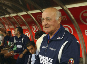 Bologna coach Carlo Mazzone looks on