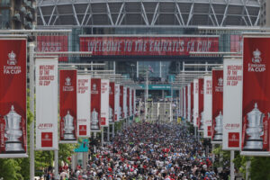 Football Fans Gather For The Manchester Derby FA Cup Final