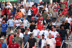 Football Fans Gather For The Manchester Derby FA Cup Final