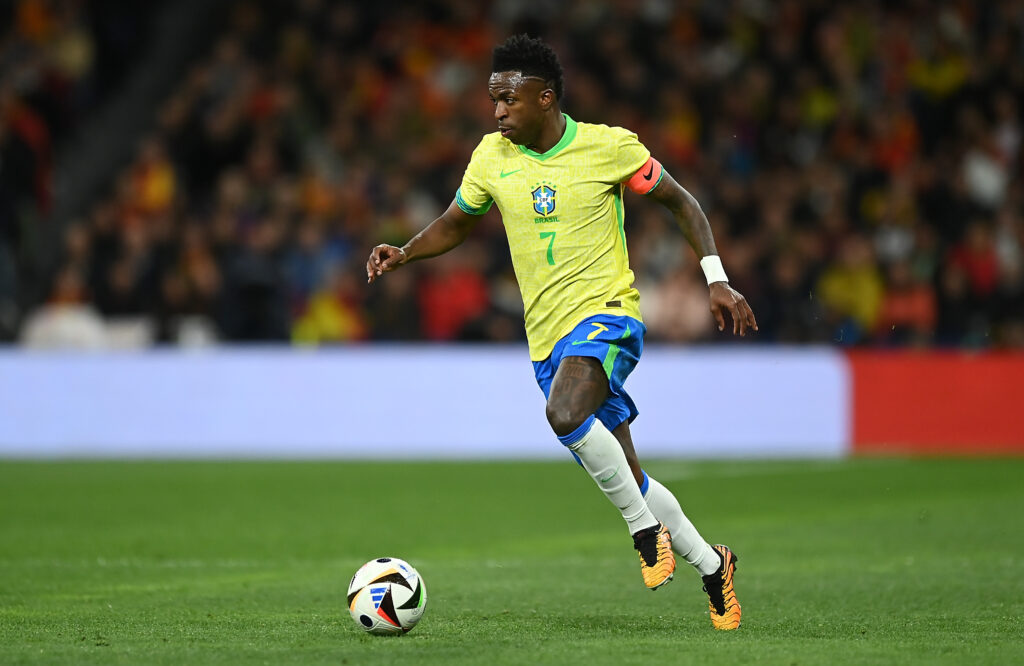 L'attaccante del Brasile e del Real Madrid, Vinicius Junior. (Foto di Denis Doyle/Getty Images) (Photo by Denis Doyle/Getty Images)