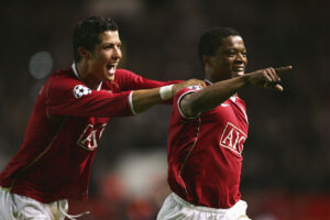 Cristiano Ronaldo allo United con Patrice Evra
