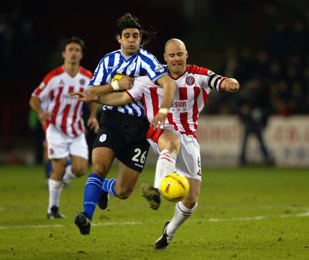 Robert Page of Sheffield United and Michele Di Piedi of Sheffield Wednesday