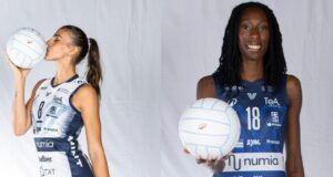 Alessia Orro e Paolo Egonu con le divise Decathlon del Vero Volley Milano Femminile