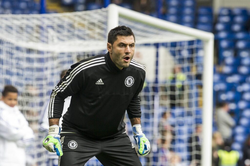 Marco Amelia of Chelsea warms up during the Barclays Premier League match between Chelsea and Aston