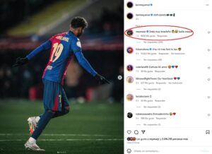 publicacion-de-instagram-de-lamine-yamal-con-comentario-de-neymar-resaltado-en-un-circulo-rojo--captura-instagram-lamineyamal