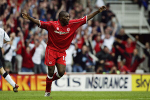 Geremi of Middlesbrough celebrates