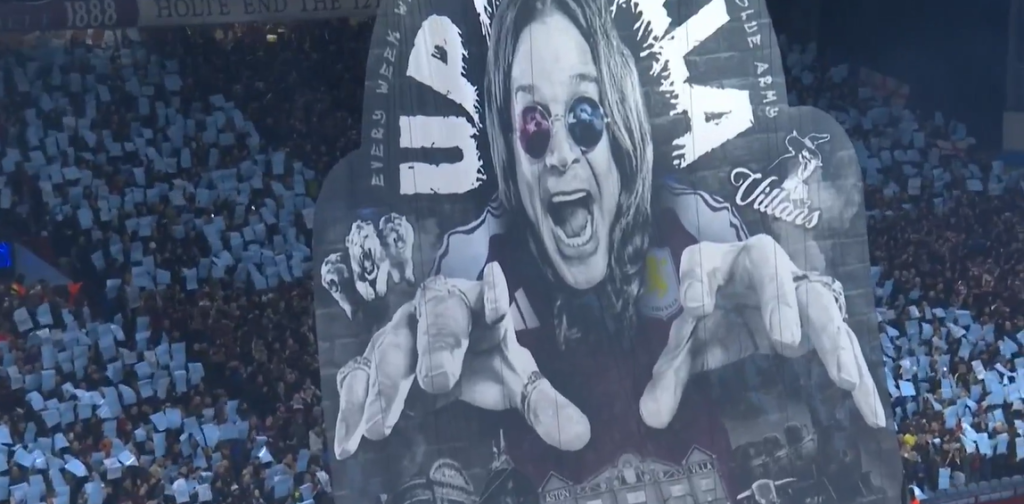 Coreografia dei tifosi dell'Aston Villa dedicata a Ozzy Osbourne (Fonte Video Account X Football on TNT Sports)