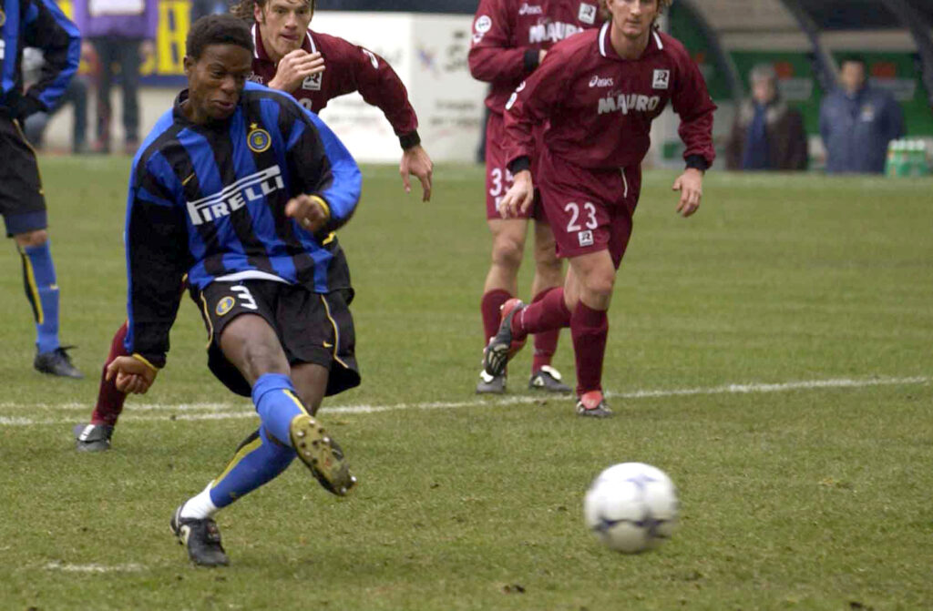 Mohammed Kallon of Inter Milan scores from the penalty spot