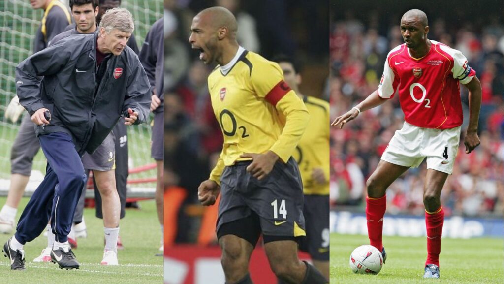 Wenger, Henry e Vieira, ex allenatore ed ex calciatori dell'Arsenal