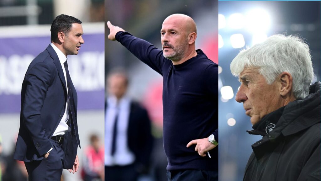 Palladino, Italiano e Gasperini (allenatori di Fiorentina, Bologna, Atalanta)