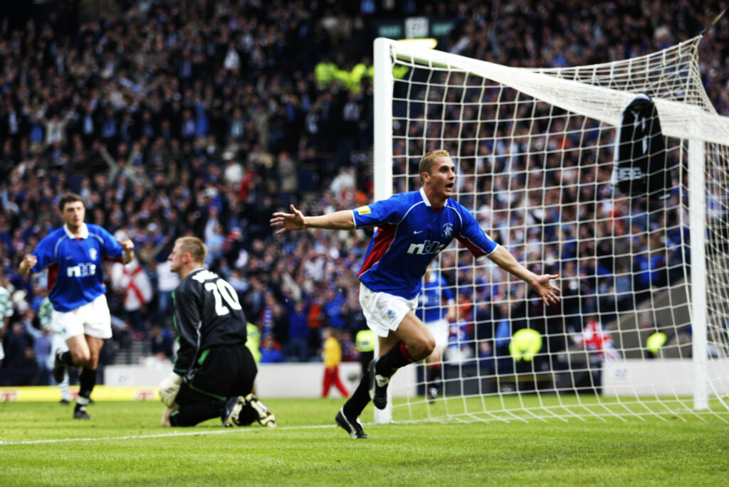 Peter Lovenkrands of Rangers celebrates