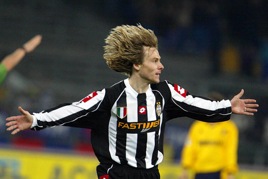 Pavel Nedved of Juventus celebrates after scoring