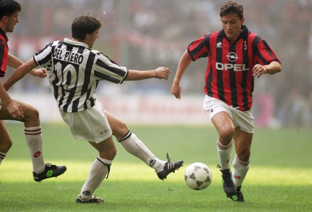 Alessandro del Piero of Juventus and Stefano Eranio of AC Milan