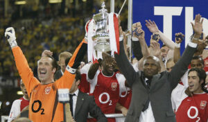 Seaman and Vieira of Arsenal lift the FA Cup