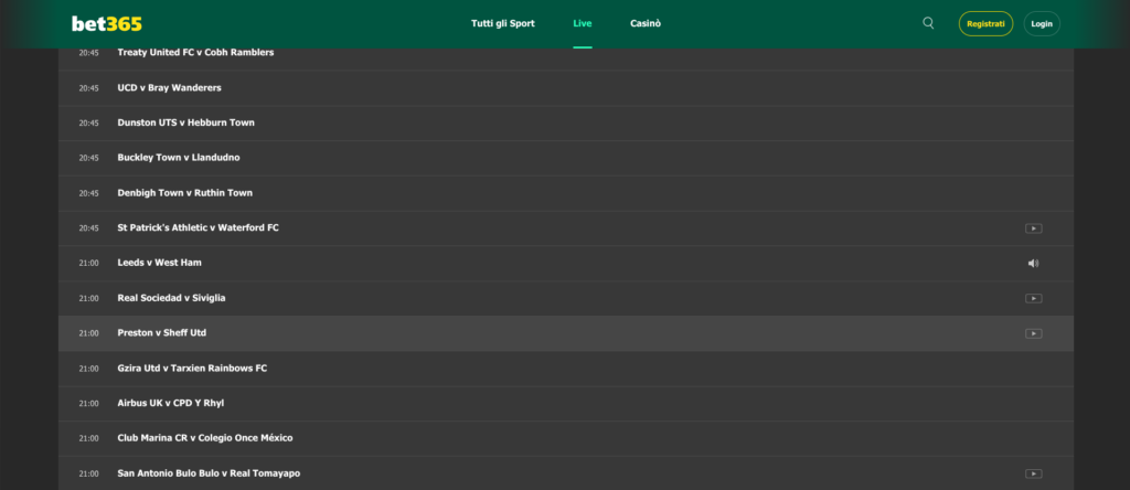 Palinsesto Bet365 - 24 ottobre