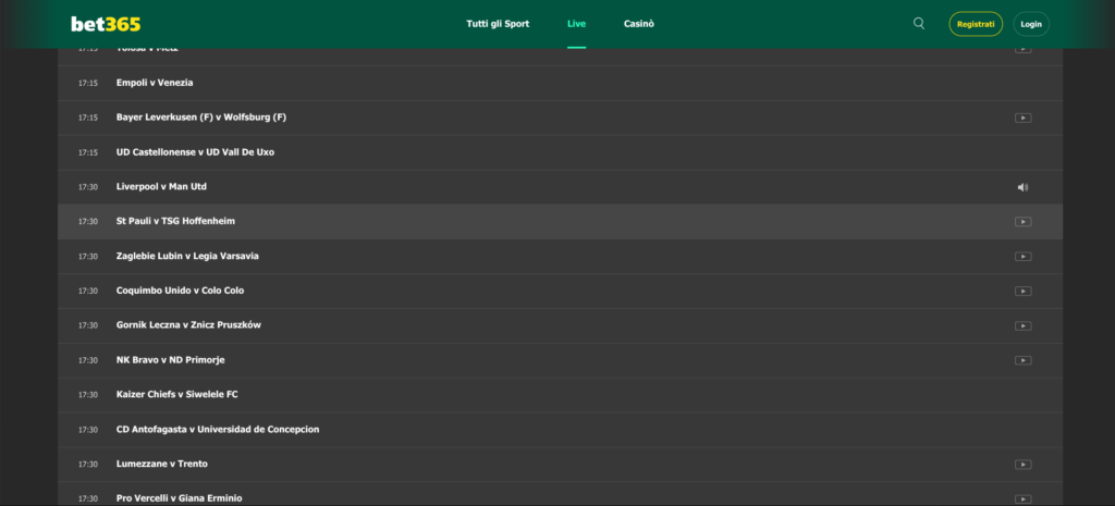 Palinsesto Bet365 - 19 ottobre