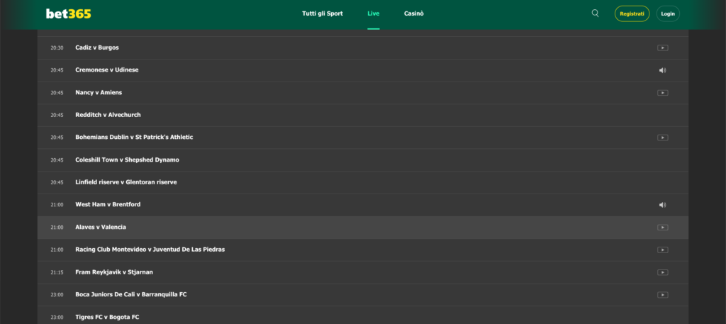 Palinsesto Bet365 - 20 ottobre