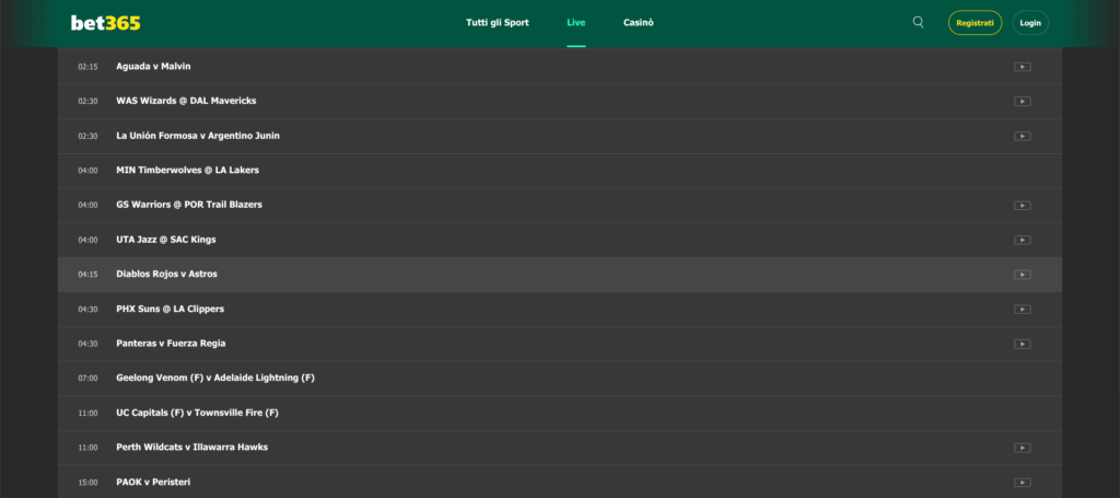 Palinsesto Basket 25 ottobre