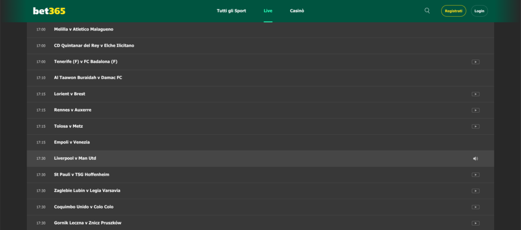 Palinsesto Bet365 - 19 ottobre