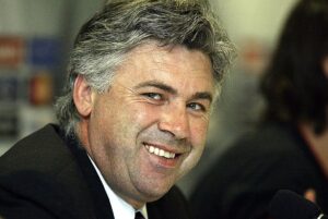 Carlo Ancelotti, the manager of AC Milan talks to the media